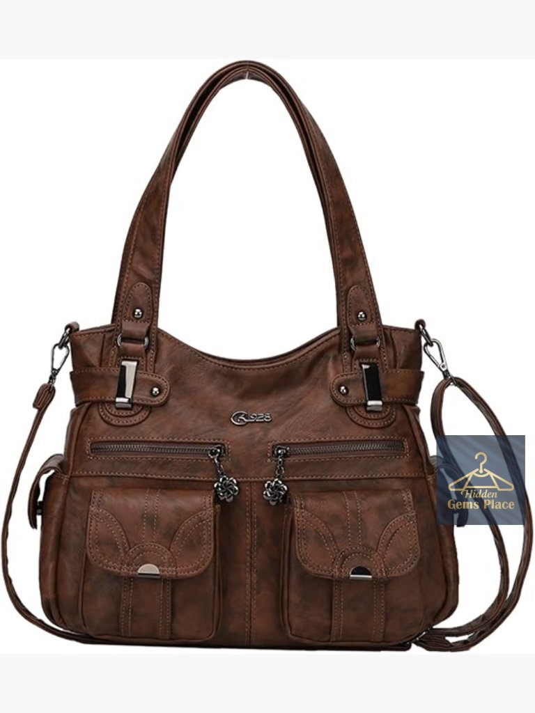 Large Pu Leather Hobo Shoulder Bag Multi-Pocket Tote
